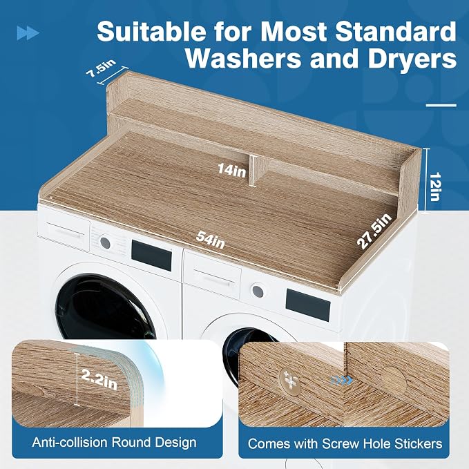 Washer Dryer Countertop with Shelf 27.5" W x 54" L x 12" H Laundry Room - Image 3