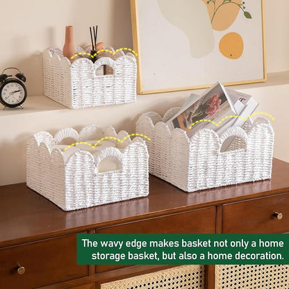 OIAHOMY Scalloped Wicker Baskets, Hand-woven Storage Baskets - Image 6