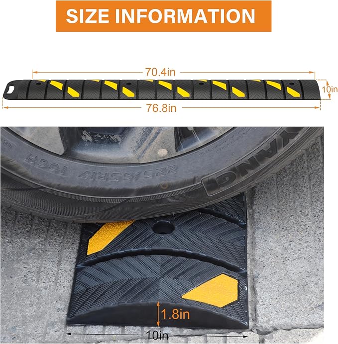 OrangeStar 6Ft Portable Rubber Speed Bump, Heavy Duty Speed Hump w/Reflective - Image 7
