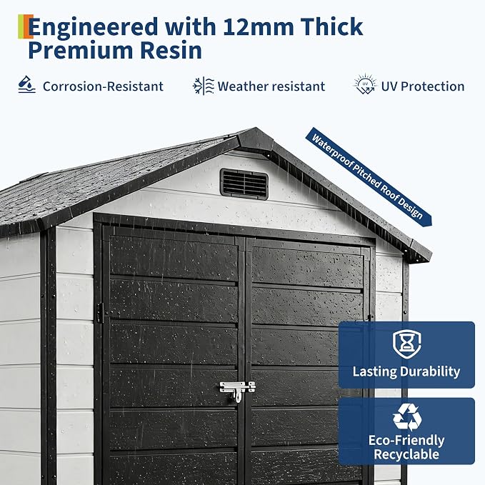 Outdoor Storage Shed with Floor, Plastic Resin Garden Shed with Window & - Image 4