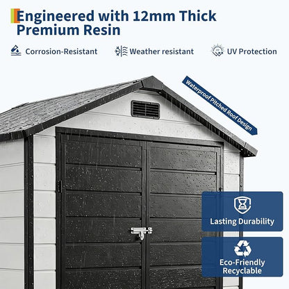 Outdoor Storage Shed with Floor, Plastic Resin Garden Shed with Window & - Image 4