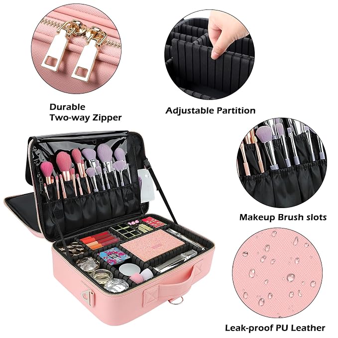gzcz Large Capacity Travel Makeup Case Organizer, Professional Cosmetic Bags - Image 5