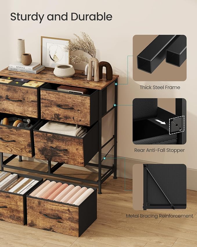 SONGMICS Dresser for Bedroom, Chest of Drawers, TV Stand, 6 Non-Woven Fabric - Image 6
