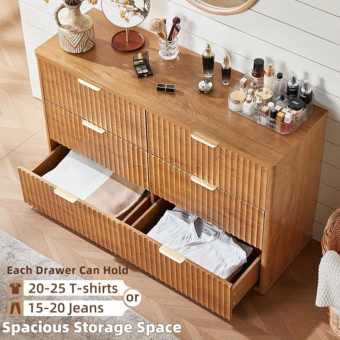 LEYAOYAO Fluted 6 Drawers Dresser, Curved Profile Design, Dresser TV Stand - Image 4