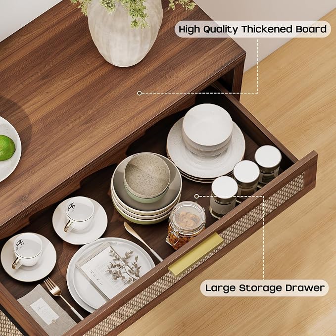 Rattan Buffet Cabinet with Storage Set of 2, Sideboard Cabinet with Doors and - Image 6