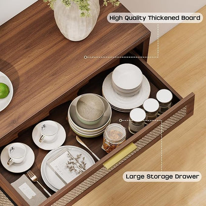 Rattan Buffet Cabinet with Storage Set of 2, Sideboard Cabinet with Doors and - Image 6