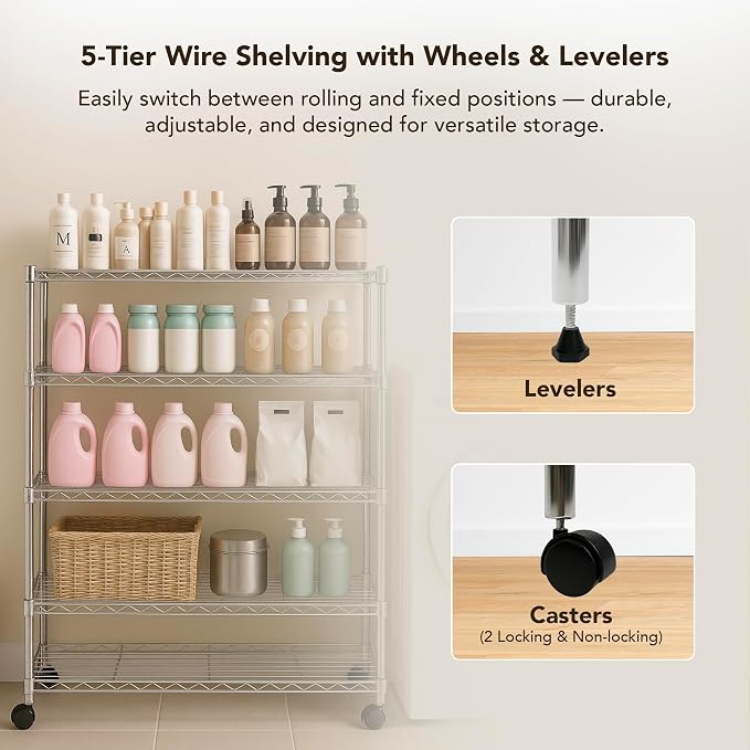 Displays By Jack 5 Tier Heavy Duty Wire Shelving Unit Storage Rack - Image 5