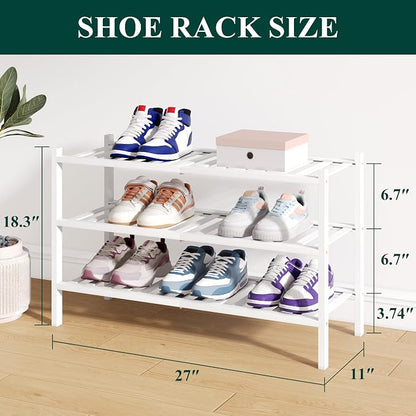 Smiry Bamboo Shoe Rack for Closet, 3 Tier Wooden Stackable Shoe Organizer - Image 2