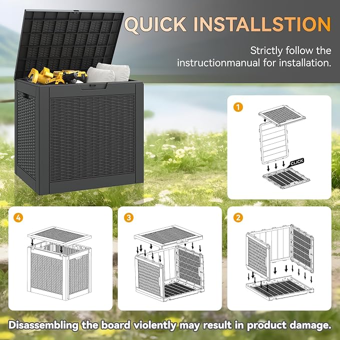 KAMABOKO 31 Gallon Outdoor Storage Box 2 Pack All-Weather Deck Box - Image 7