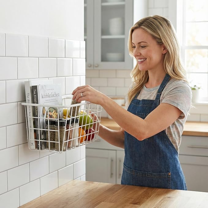 Hanging Kitchen Baskets Adhesive Sturdy Wire Storage Baskets - Image 5