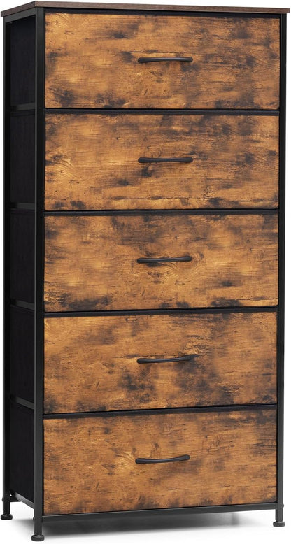 Tall Dresser, Wide Vertical Fabric Storage Tower, 5 Drawer | Sturdy Steel Frame by CrestliveProducts