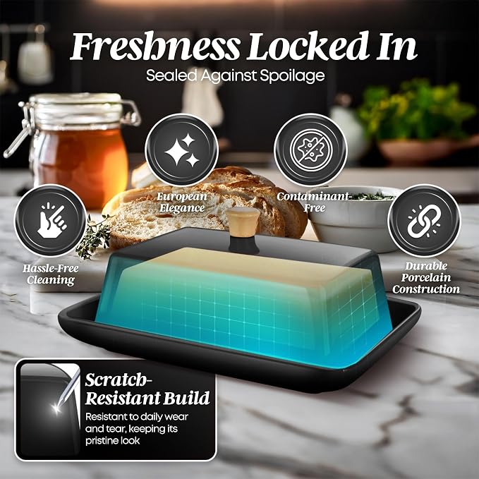 Flexzion Ceramic Black European Butter Dish - Image 7
