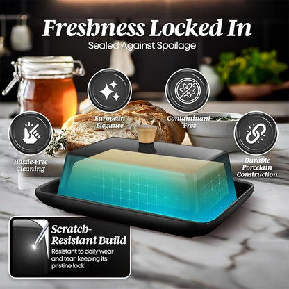 Flexzion Ceramic Black European Butter Dish - Image 7