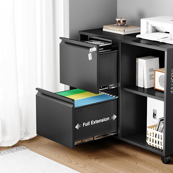 Mobile Lateral File Cabinet, 2 Drawer Filing Cabinet - Image 6