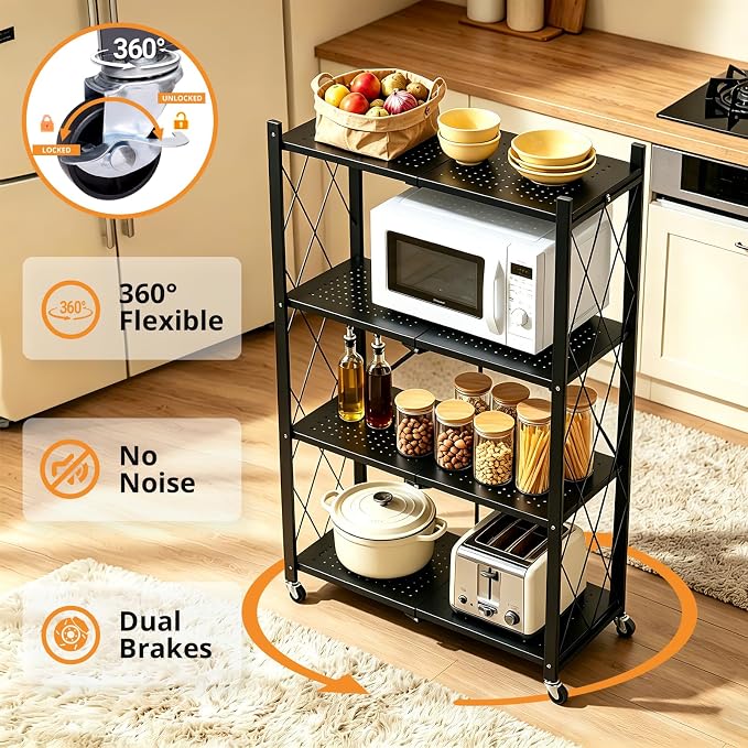 COKIHOM 4 Tier Foldable Storage Shelf, Large Capacity Metal Shelf Rack - Image 7
