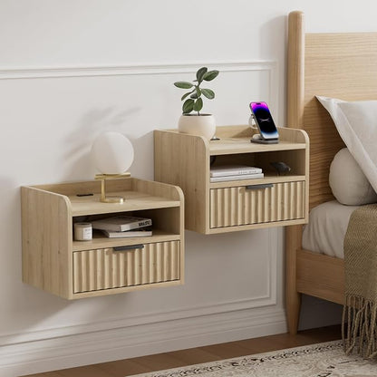 Fluted Floating Nightstands Set of 2 by MoomJiee