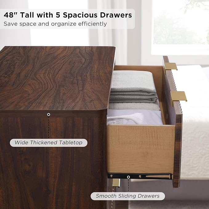 T4TREAM Fluted 5 Drawers Dresser, Curved Profile Design, Wood Drawer Organizer - Image 5