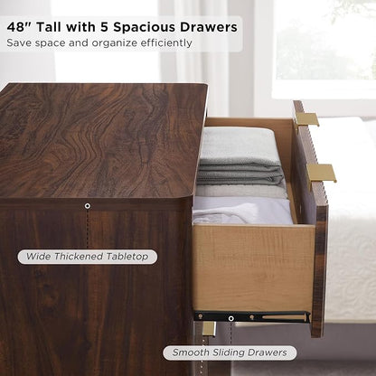 T4TREAM Fluted 5 Drawers Dresser, Curved Profile Design, Wood Drawer Organizer - Image 5