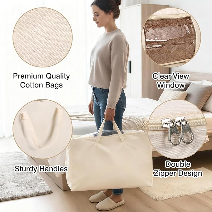 YGEOMER Blanket Storage Bags, Canvas Foldable Closet Organizers Containers - Image 3