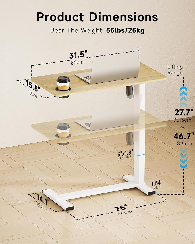 BIZUM Small Electric Standing Desk Bedside Table - Image 3