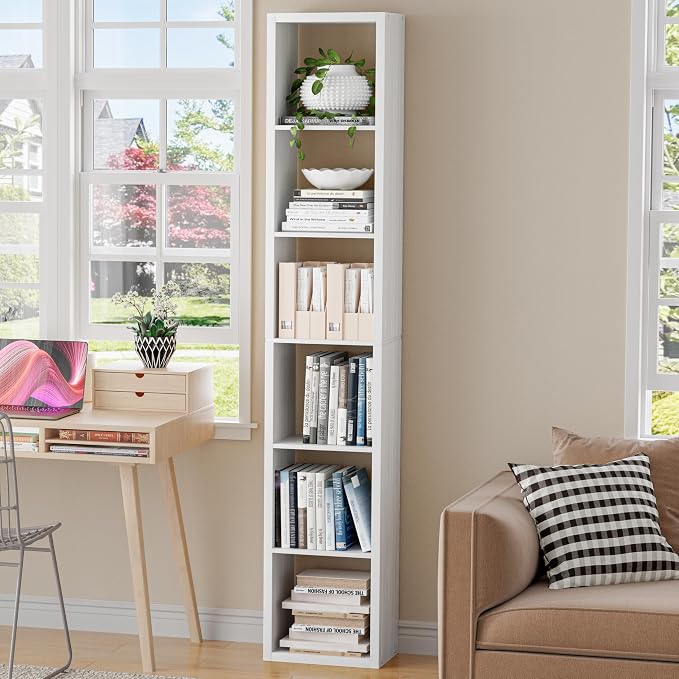 Tall Cube Storage Organizer Bookcase, 6 Tier 11 inch Open Back Cubical Shelf - Image 2