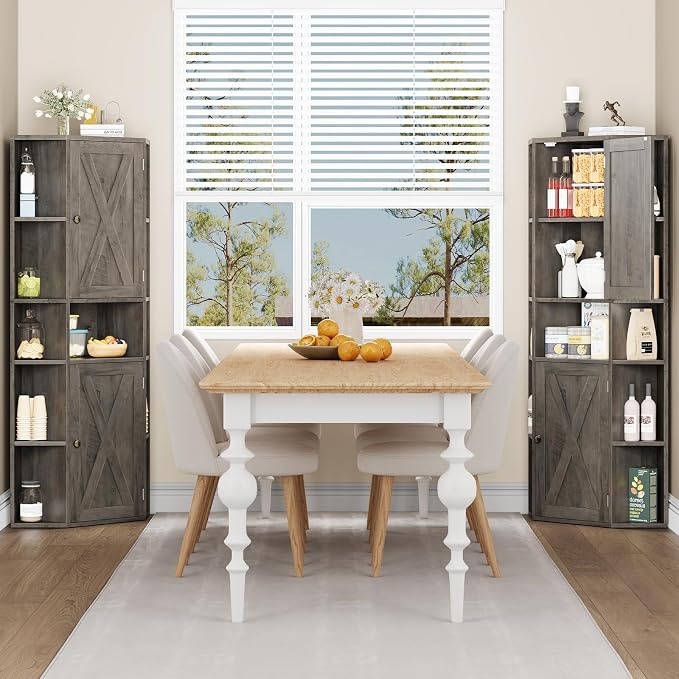 Farmhouse Corner Cabinet with Storage, Tall Corner Storage Cabinet with - Image 4