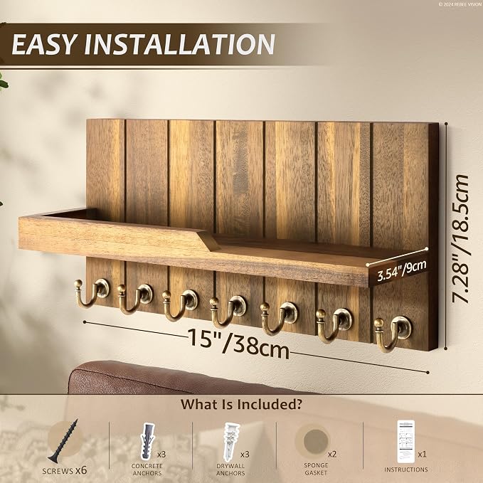 Rebee Vision Acacia Wood Key Holder Wall Mount - Image 2