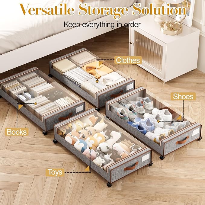 Yecaye Under Bed Storage with Wheels, 2 Pack Under the Bed Storage Containers - Image 7
