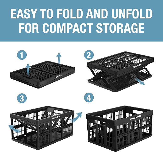 CleverMade Collapsible Utility Crates-Obsidian 3pck 45L / 11 Gal holds 66 lbs - Image 5