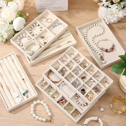 Highergo 8 Pcs Velvet Jewelry Trays Stackable Drawers Organizer Ring Earring - Image 3
