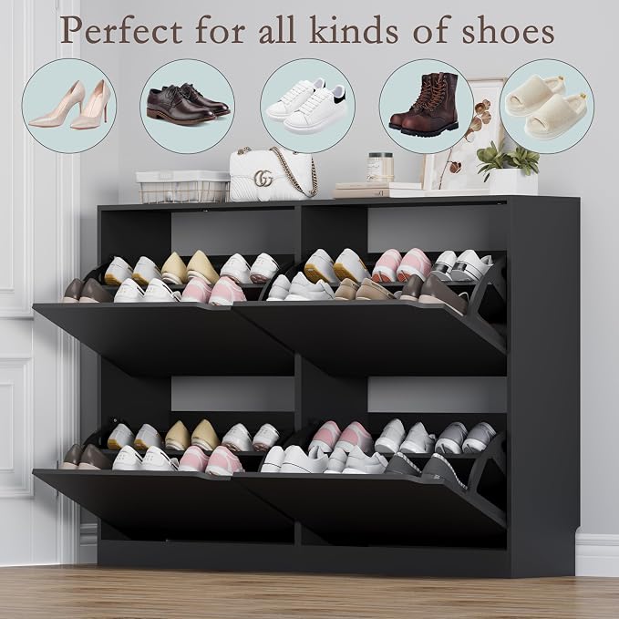 BORNOON Shoe Cabinet with 4 Flip Drawers, Narrow Hidden Shoe Storage Cabinet - Image 4