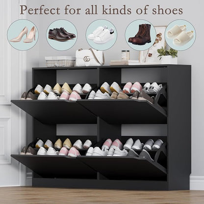 BORNOON Shoe Cabinet with 4 Flip Drawers, Narrow Hidden Shoe Storage Cabinet - Image 4