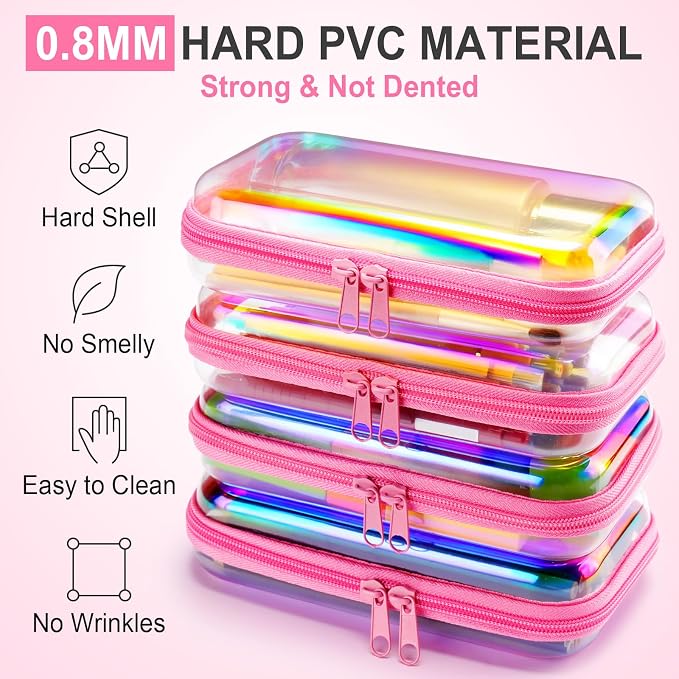 Hoolerry 4 Pcs Hard Clear Zipper Case Makeup Bags Plastic Pencil Pouch - Image 4