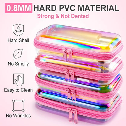 Hoolerry 4 Pcs Hard Clear Zipper Case Makeup Bags Plastic Pencil Pouch - Image 4