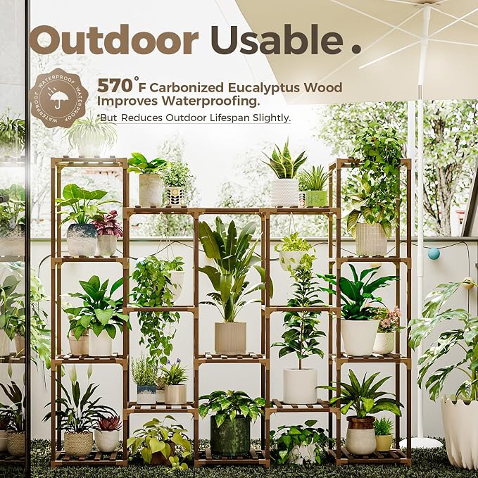 Bamworld Large Hanging Plant Stand Indoor Tall Plant Shelf Outdoor 14 Pots - Image 3