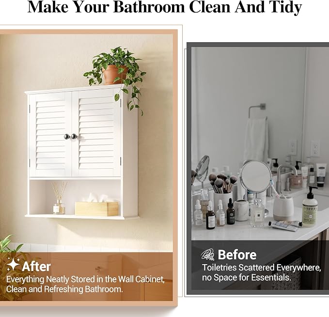 Bathroom Wall Cabinet with Adjustable Shelf, Over Toilet Storage Cabinet - Image 7