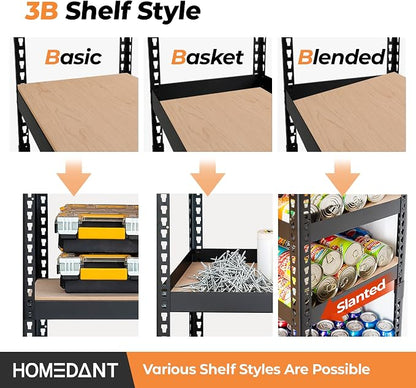 HOMEDANT 5 Tier Storage Shelves Adjustable Laminated Boltless Garage Metal - Image 5