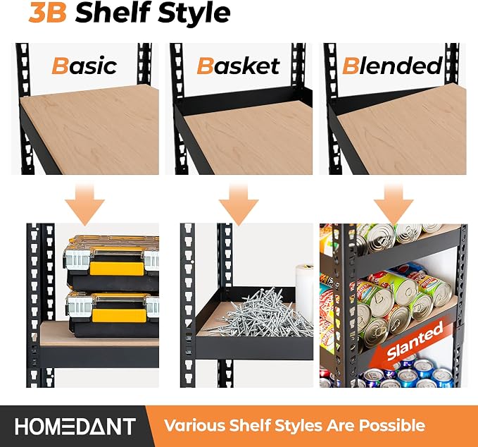 HOMEDANT 5 Tier Storage Shelves Adjustable Laminated Boltless Garage Metal - Image 5
