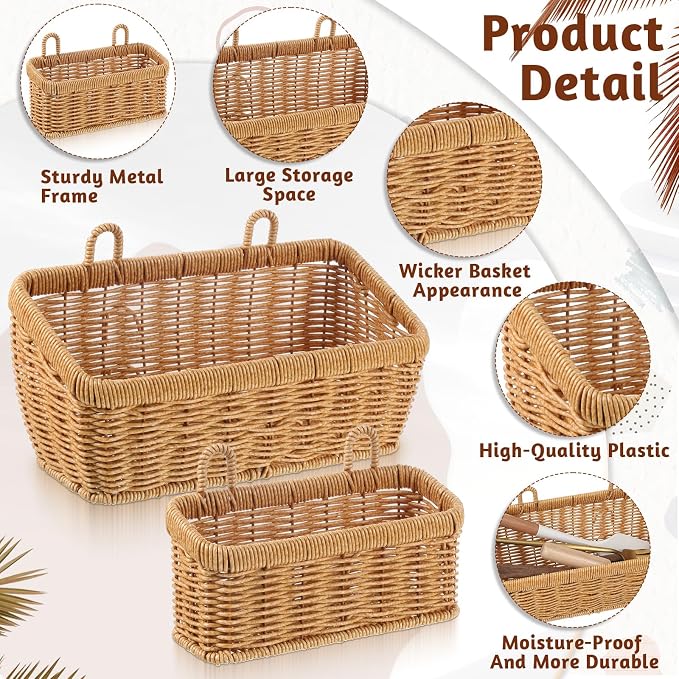 2 Pcs Wall Hanging Baskets for Storage, Woven Hanging Basket | - Image 3