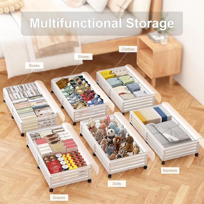Under Bed Storage with Wheels-Large Bamboo Underbed storage Containers with - Image 5