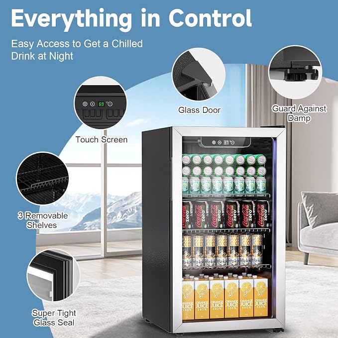 3.1 Cu.ft Beverage Refrigerator Cooler, 110 Can Mini Fridge - Image 2