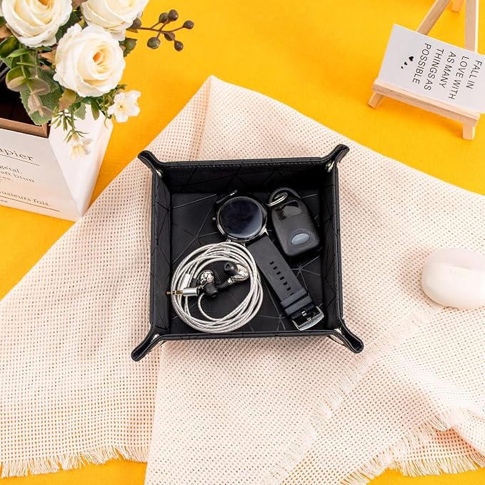 PU Leather Valet Tray for Mens and Women Catchall Tray for Keys, Jewelry Small - Image 4