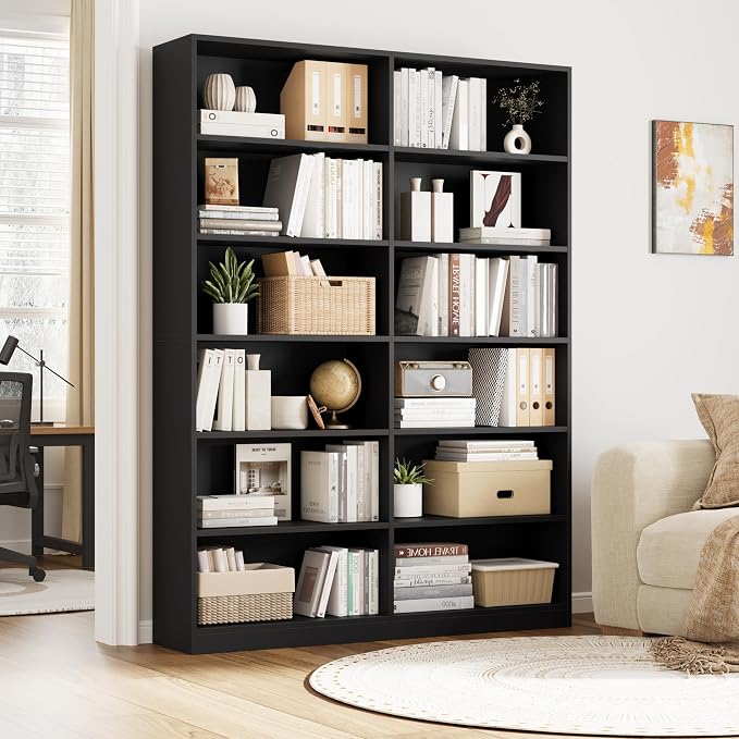FACBOTALL Bookshelf and Bookcase, 6-Tier Double Wide Bookshelves, Freestanding - Image 2
