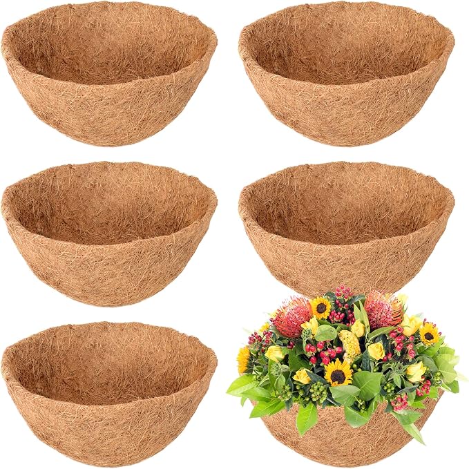 6 Pack 10 Inch Hanging Basket Coco Liners Replacement, 100% Natural Round by Legigo