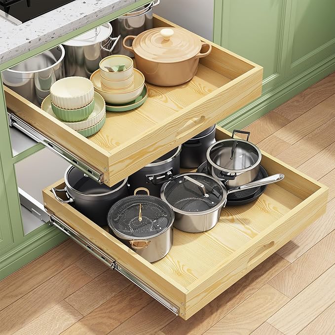 Pull Out Cabinet Organizer, Soft Close Wooden Slide Out Drawers by Kitstorack