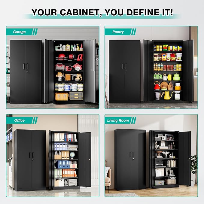 Metal Storage Cabinet with 2 Doors and 6 Shelves, Locking File Cabinet - Image 6