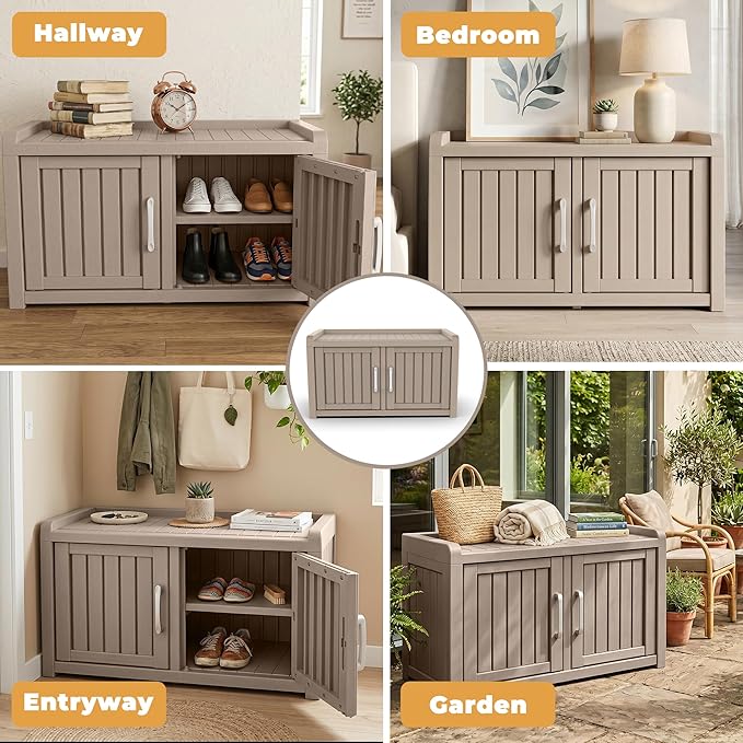 ROJIK Shoe Cabinet Waterproof UV-Resistant, Storage Bench Indoor Outdoor - Image 6
