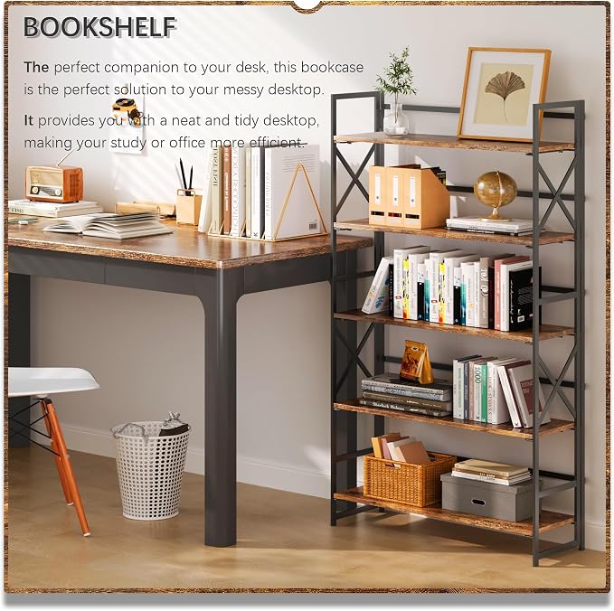 4NM Extra Wide 5 Tiers No Assembly Book Shelves, 51.2" H Folding Bookshelf - Image 3