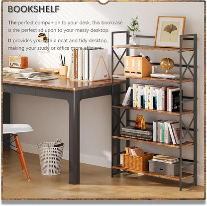 4NM Extra Wide 5 Tiers No Assembly Book Shelves, 51.2" H Folding Bookshelf - Image 3