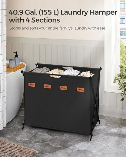 SONGMICS Laundry Hamper, Laundry Basket, 40.9 Gal. Laundry Sorter 4 Sections - Image 3